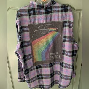 PINK FLOYD Upcycled Plaid Shirt Hand Crafted